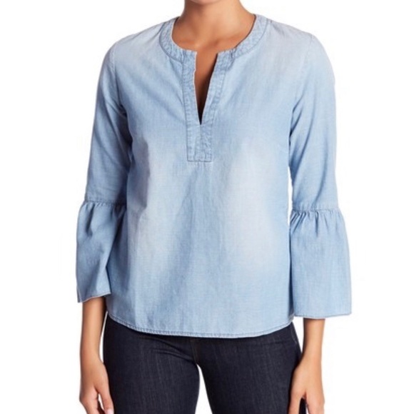 J. Crew Chambray Bell Sleeve Top NWT - Picture 1 of 2